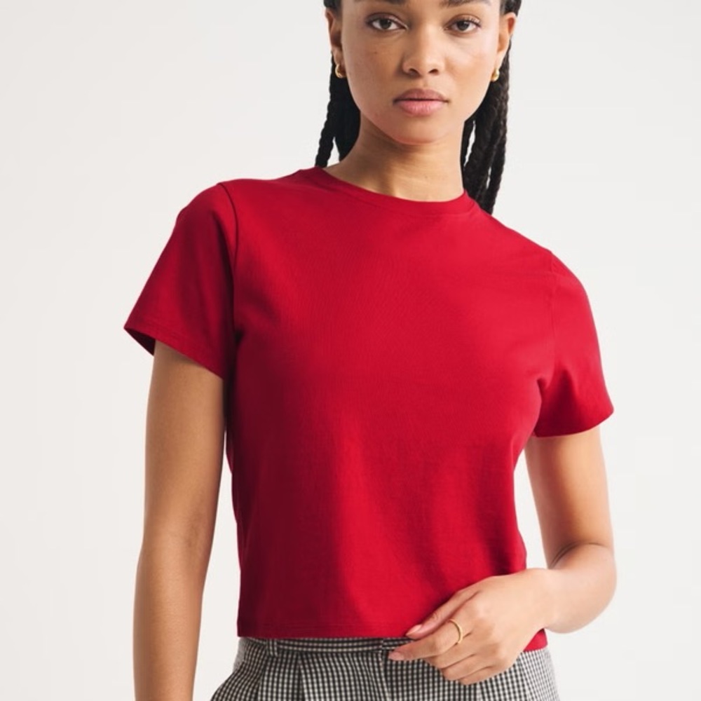 Abercrombie & Fitch Skimming Tee Berry Red Fitted Top XL Soft Stretch - Picture 4 of 4